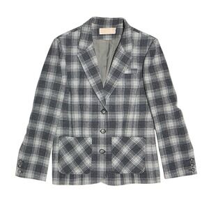 Pendleton Vintage Grey Plaid Wool Blazer Jacket Made in USA Size 14